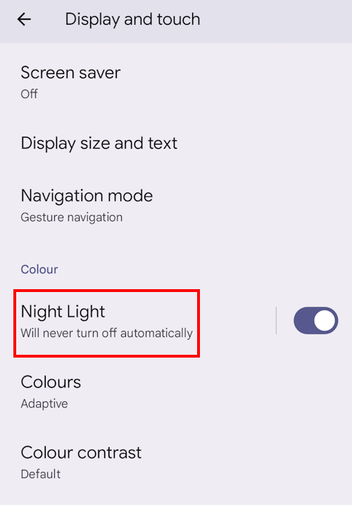 Tap where it says Night Light, Will never turn off automatically